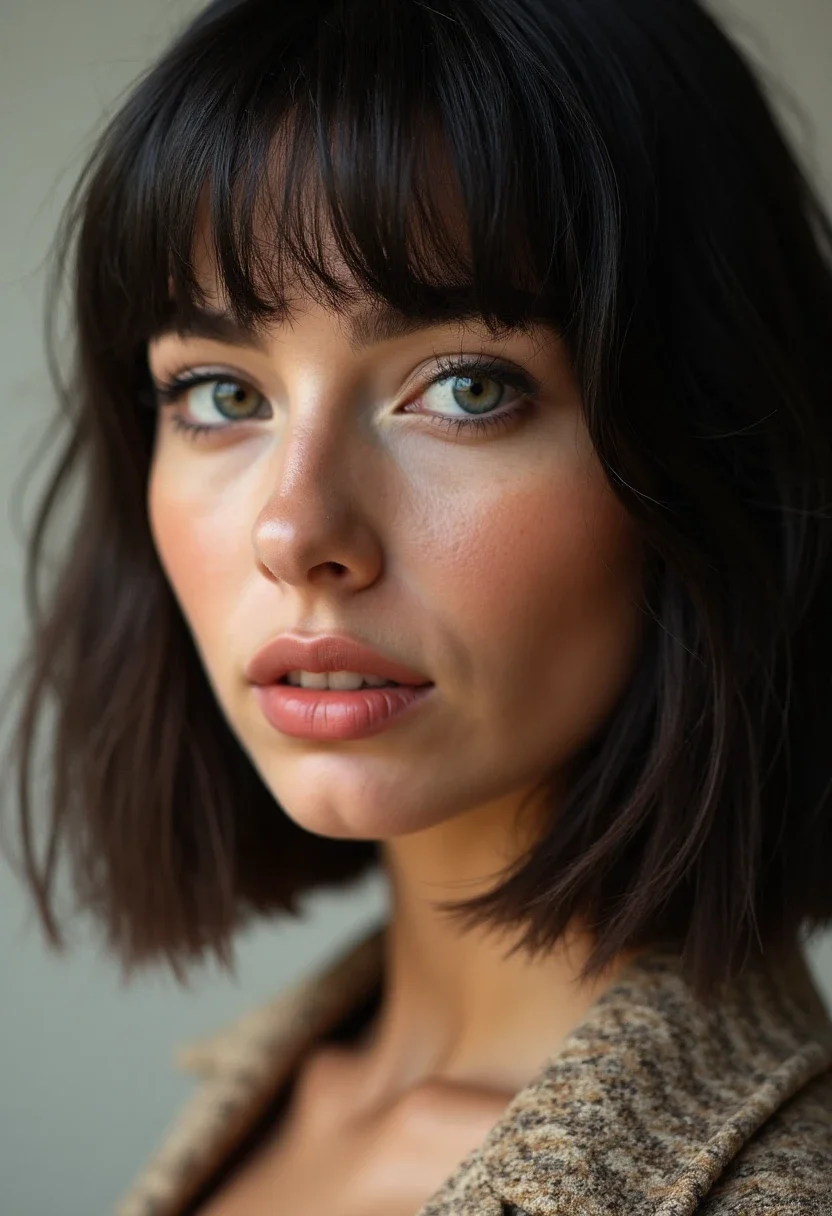 Woman with curtain bangs that complement her square face