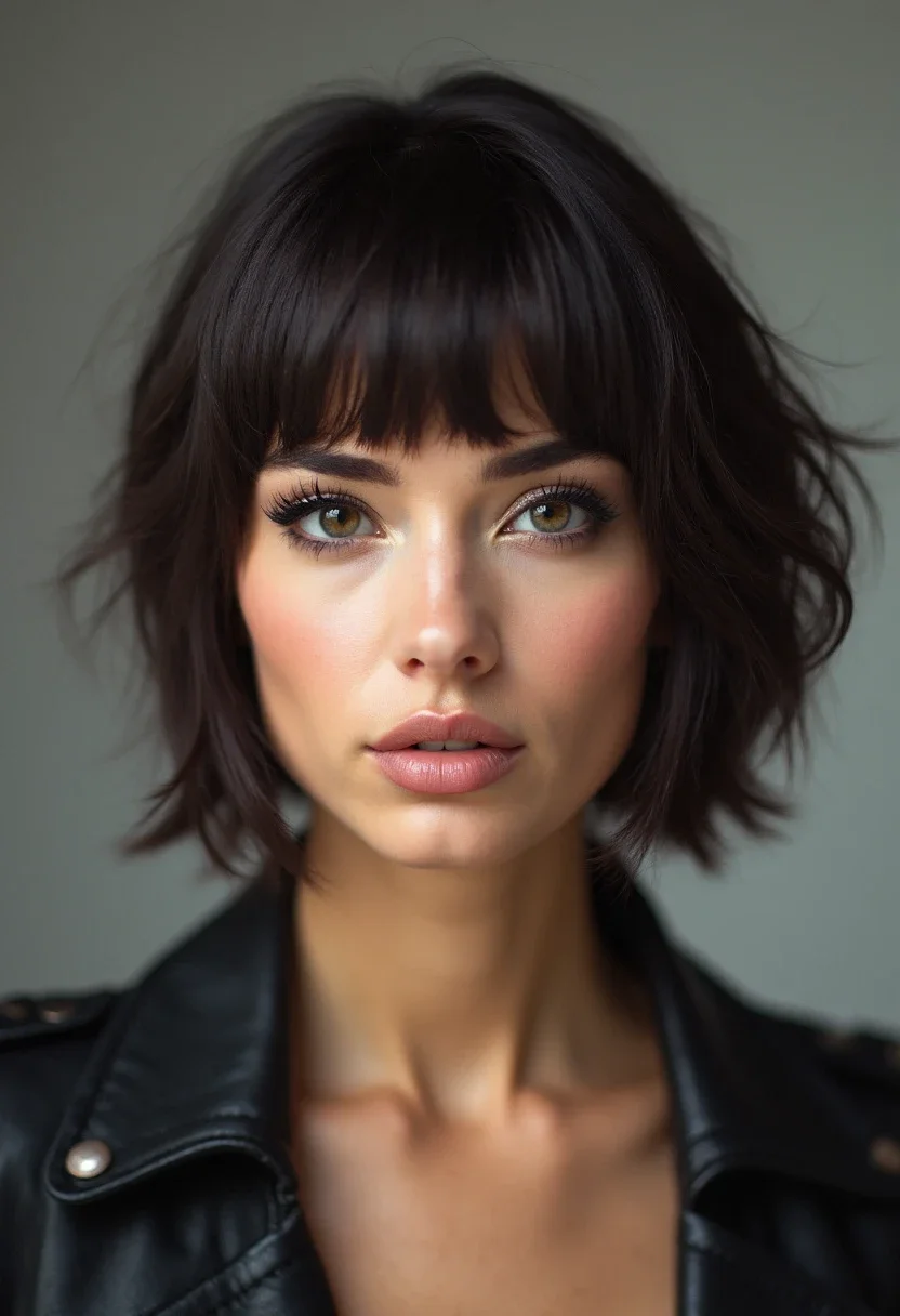 Woman with an asymmetrical bob that complements her square face