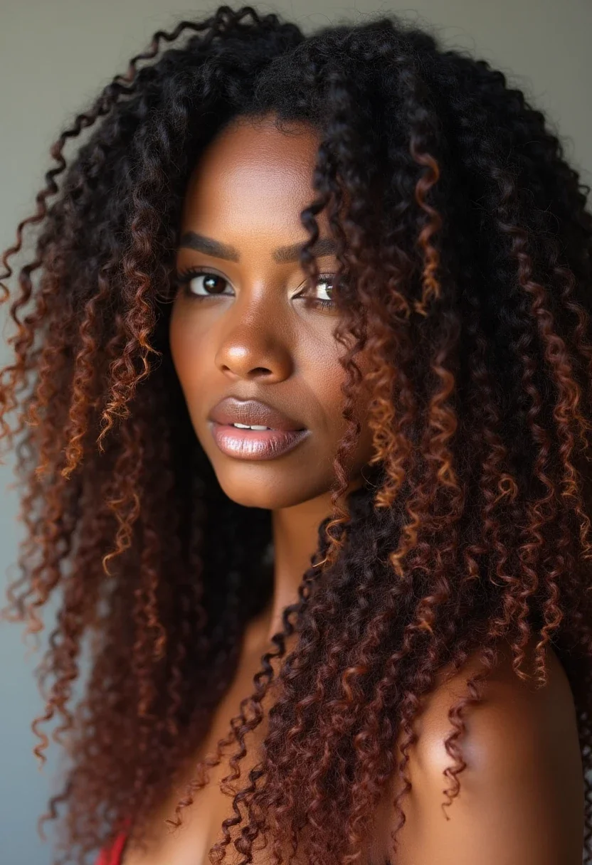 Layered soft locs with dynamic, voluminous appearance.