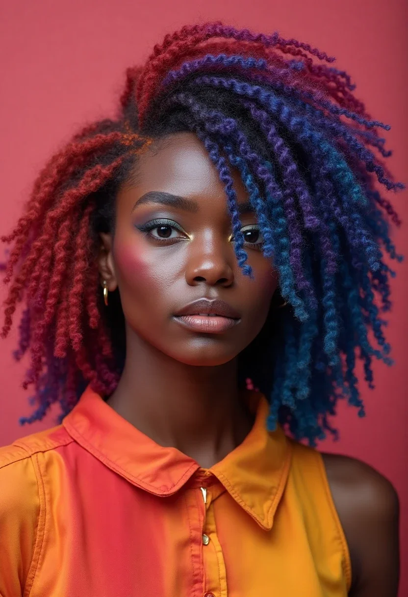 Colorful soft locs in bold, vibrant colors.