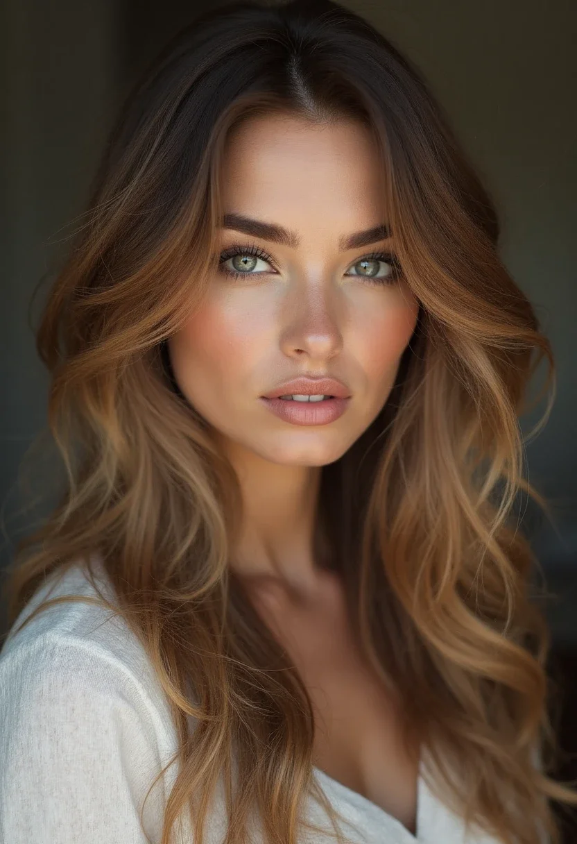 Woman with soft waves and a side part that enhance her big forehead.