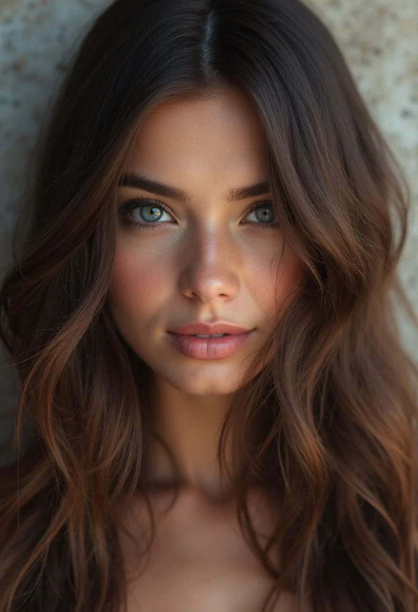 Woman with long layers that complement her big forehead.