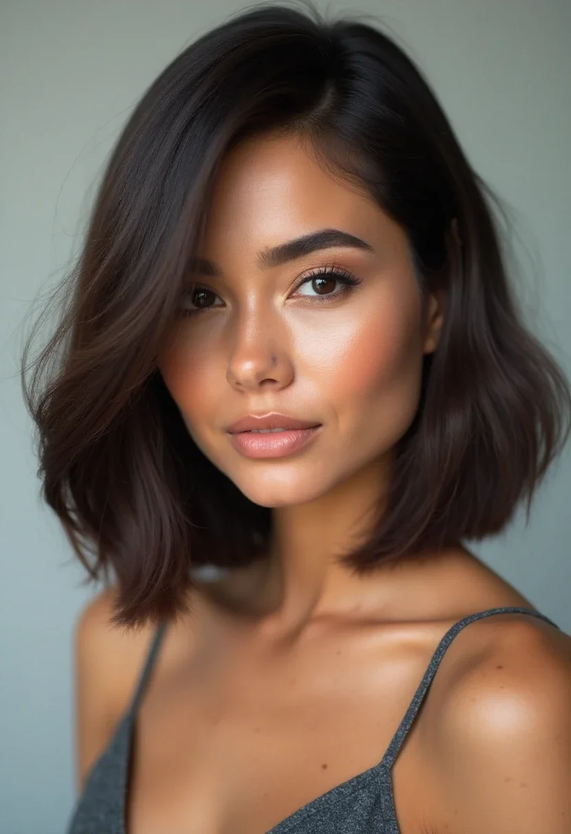 Woman with chic bob and side part hairstyle