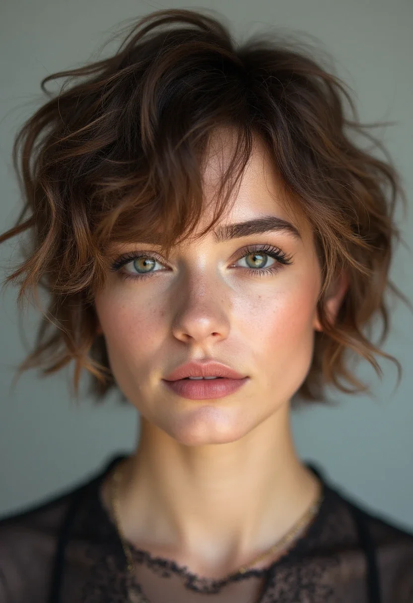 Woman with short hair styled in messy waves