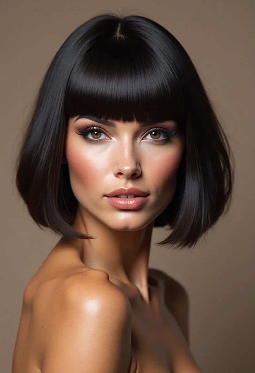 Woman with sleek and straight short hair