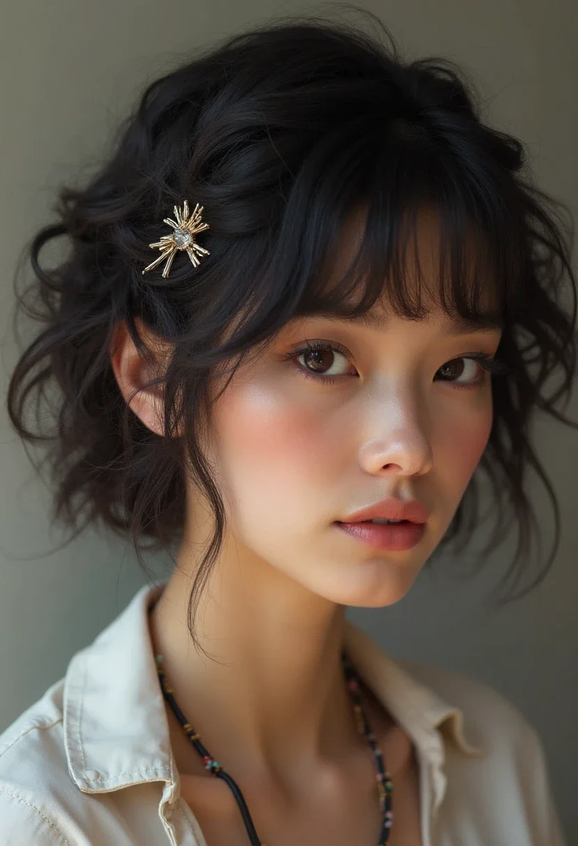 Woman with short hair and twisted side bangs