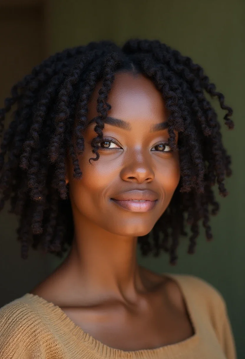 Short locs hairstyle with neatly formed locs.