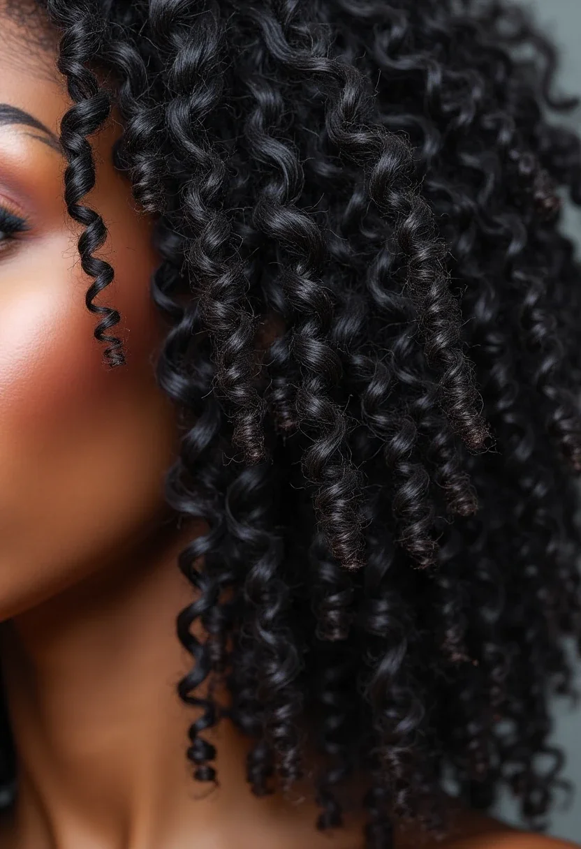 Detailed view of finger coils, showing neat and defined curls.