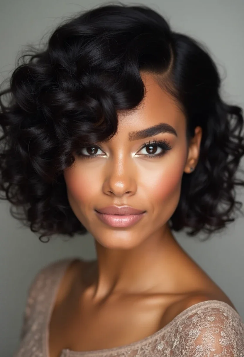 Coily bob hairstyle with tightly coiled curls framing the face.