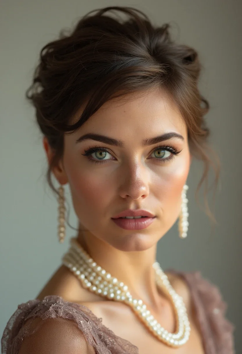 Woman with a French twist hairstyle for short hair.