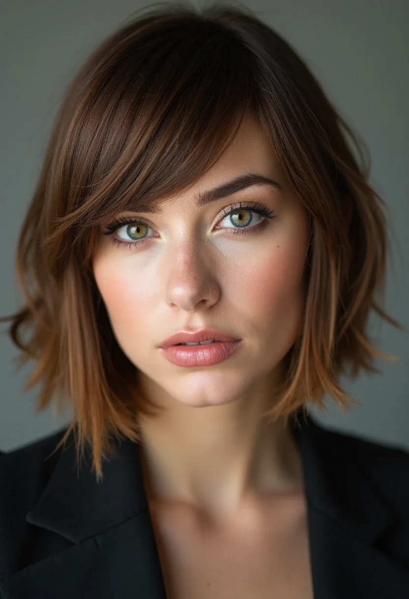 Woman with a sleek asymmetrical haircut, showcasing a stylish and dramatic length difference.