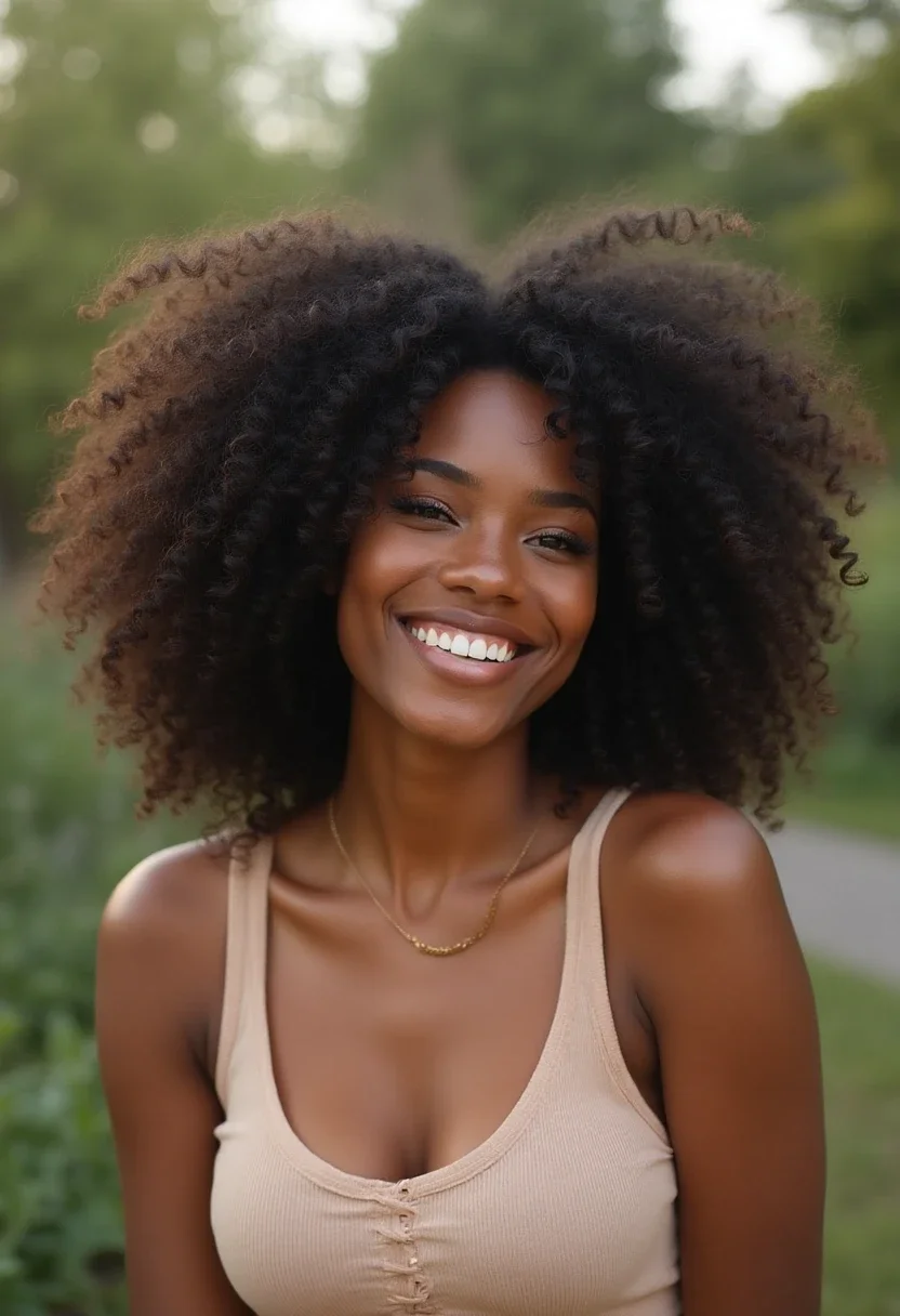 Black woman with defined curls hairstyle.