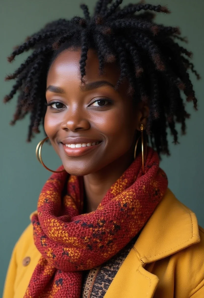 Black woman with mini twists hairstyle.
