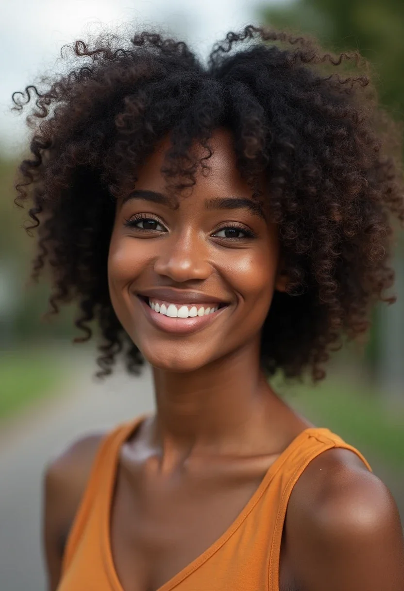 Black woman with wash and go hairstyle.