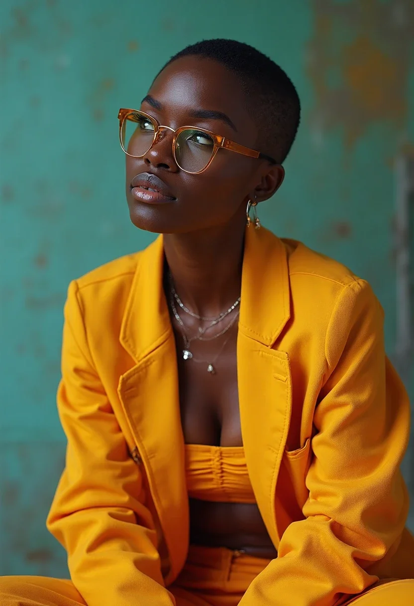 Black woman with a buzz cut hairstyle.