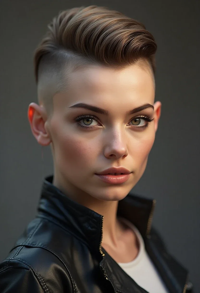 Woman with shaved sides and a longer top section.