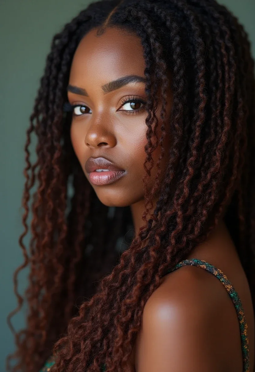 Woman with faux locs in a bohemian style.