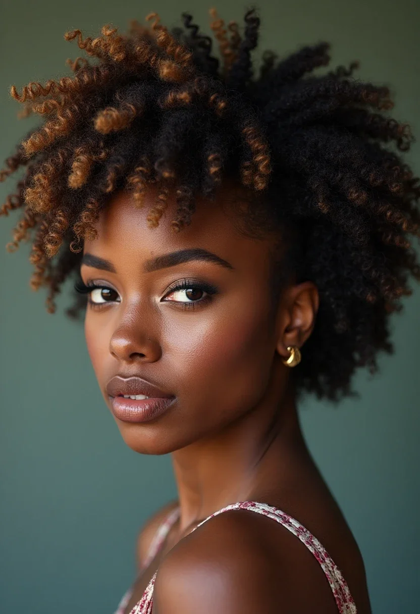 Woman with defined curls from a twist out style.