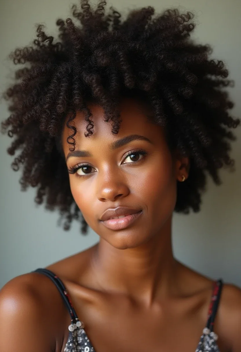 Woman with bouncy curls from a Bantu knot out.