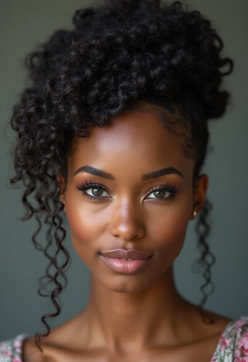 Woman with an elegant flat twist updo style.