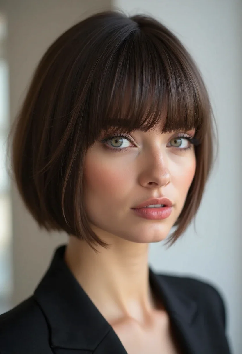 A woman with a micro bob haircut.