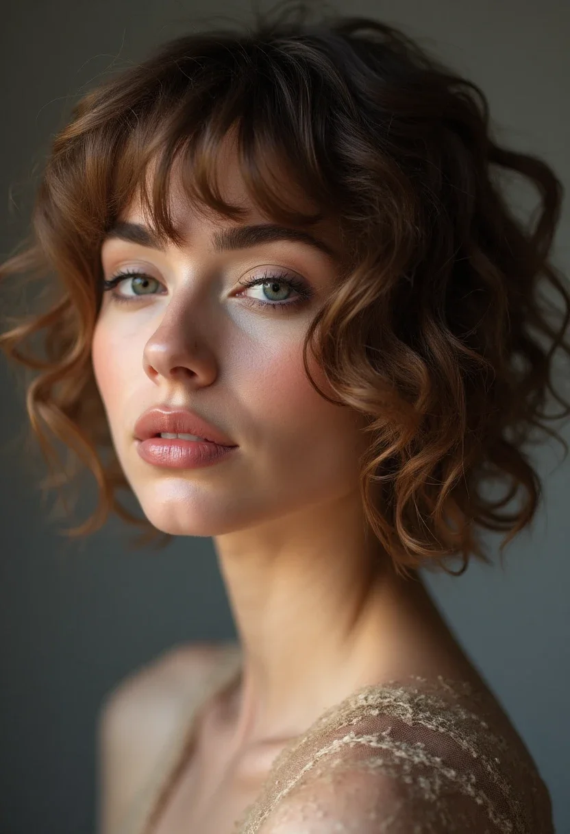 A woman with crimped waves in short hair.