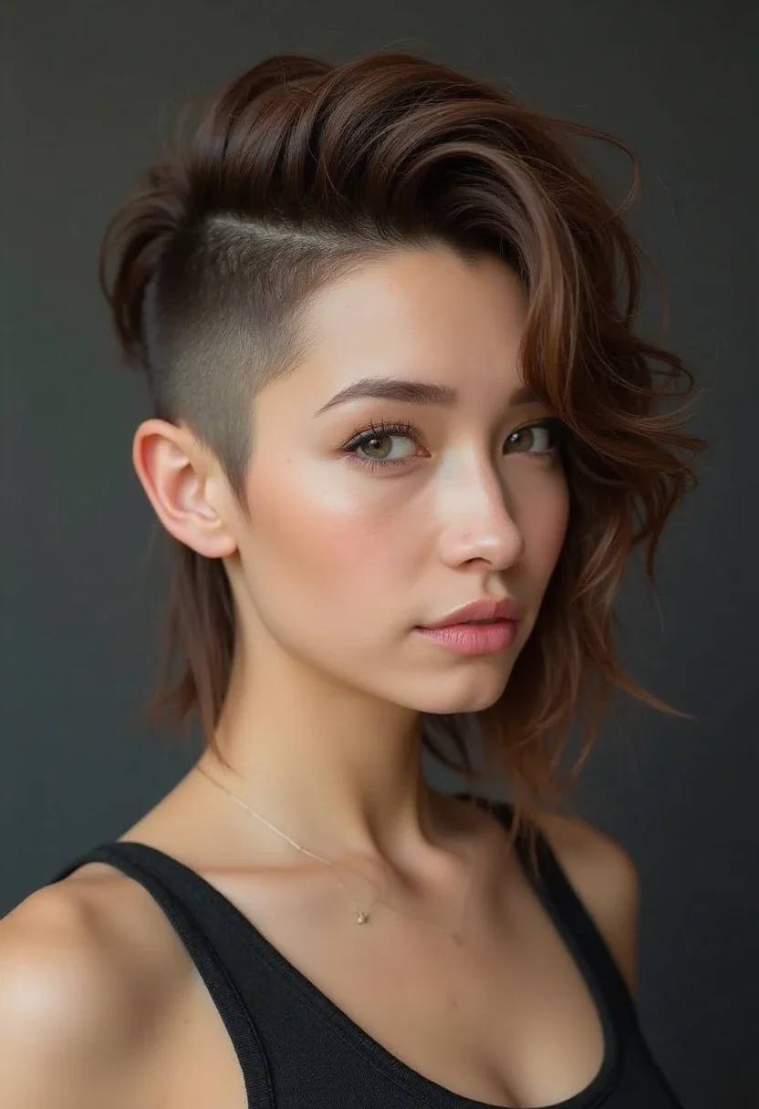 A woman with a modern mullet hairstyle.