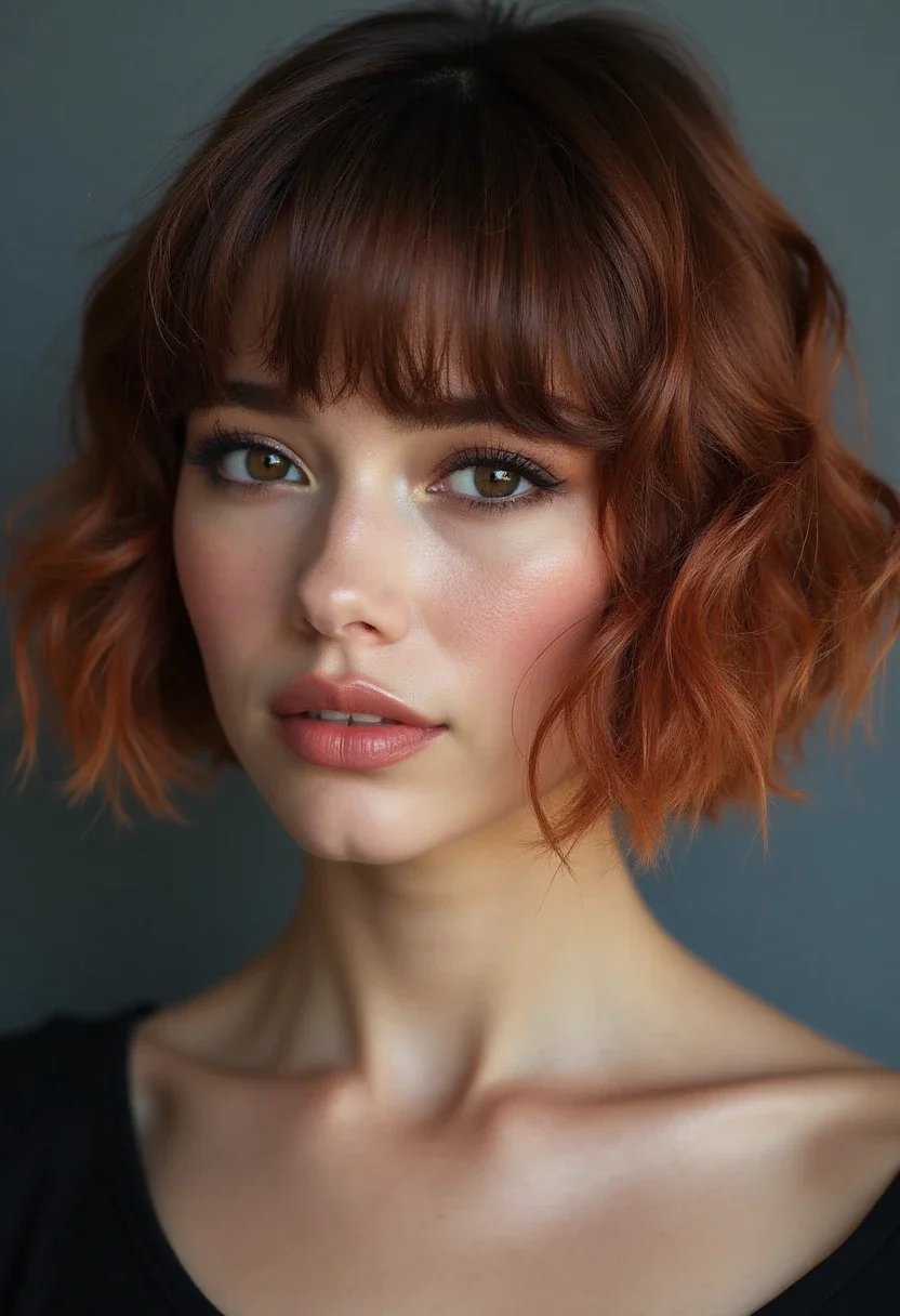 A woman with flipped ends on a short bob.