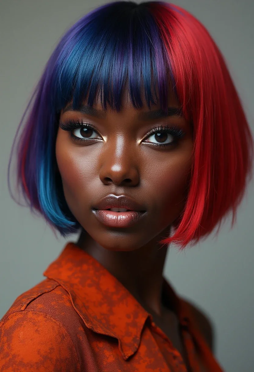 Black woman with a colored bob hairstyle.