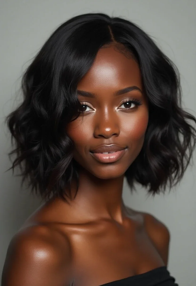 Black woman with a long bob hairstyle.