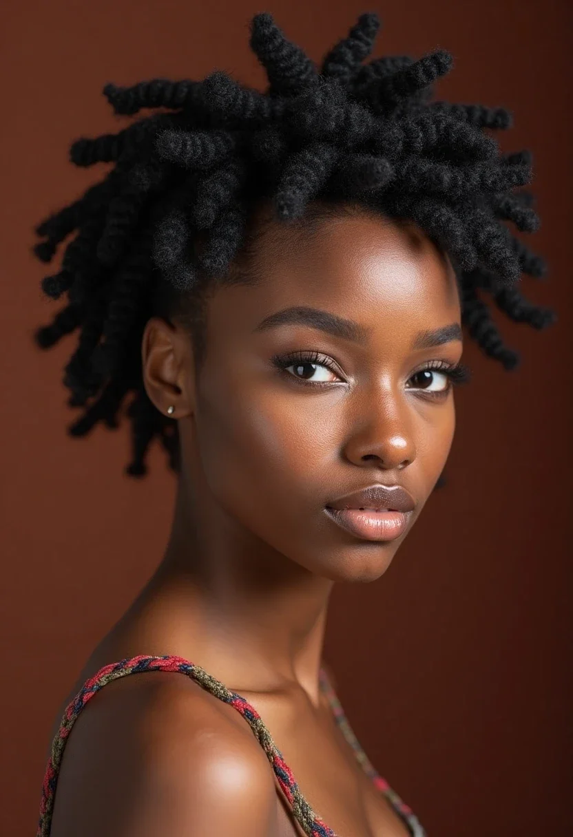 Woman with Bantu knots hairstyle.