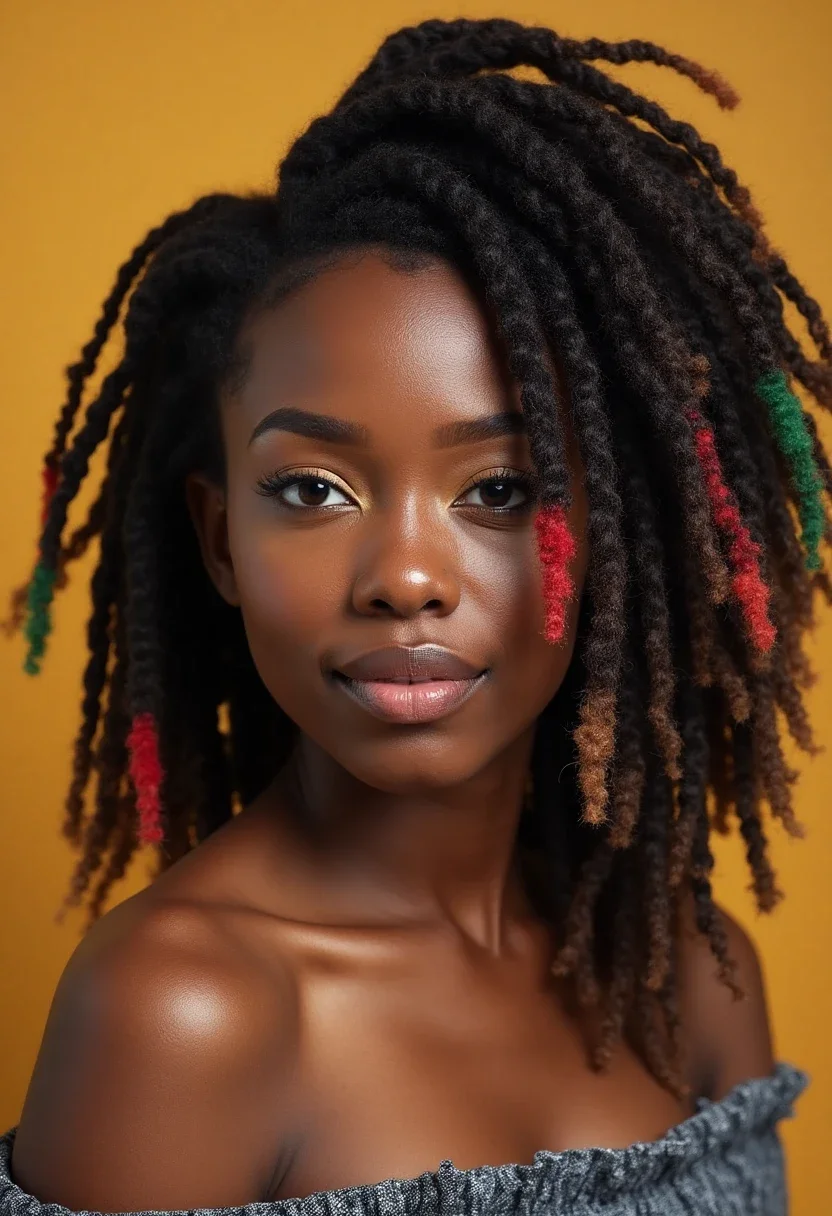 Woman with medium-length faux locs.