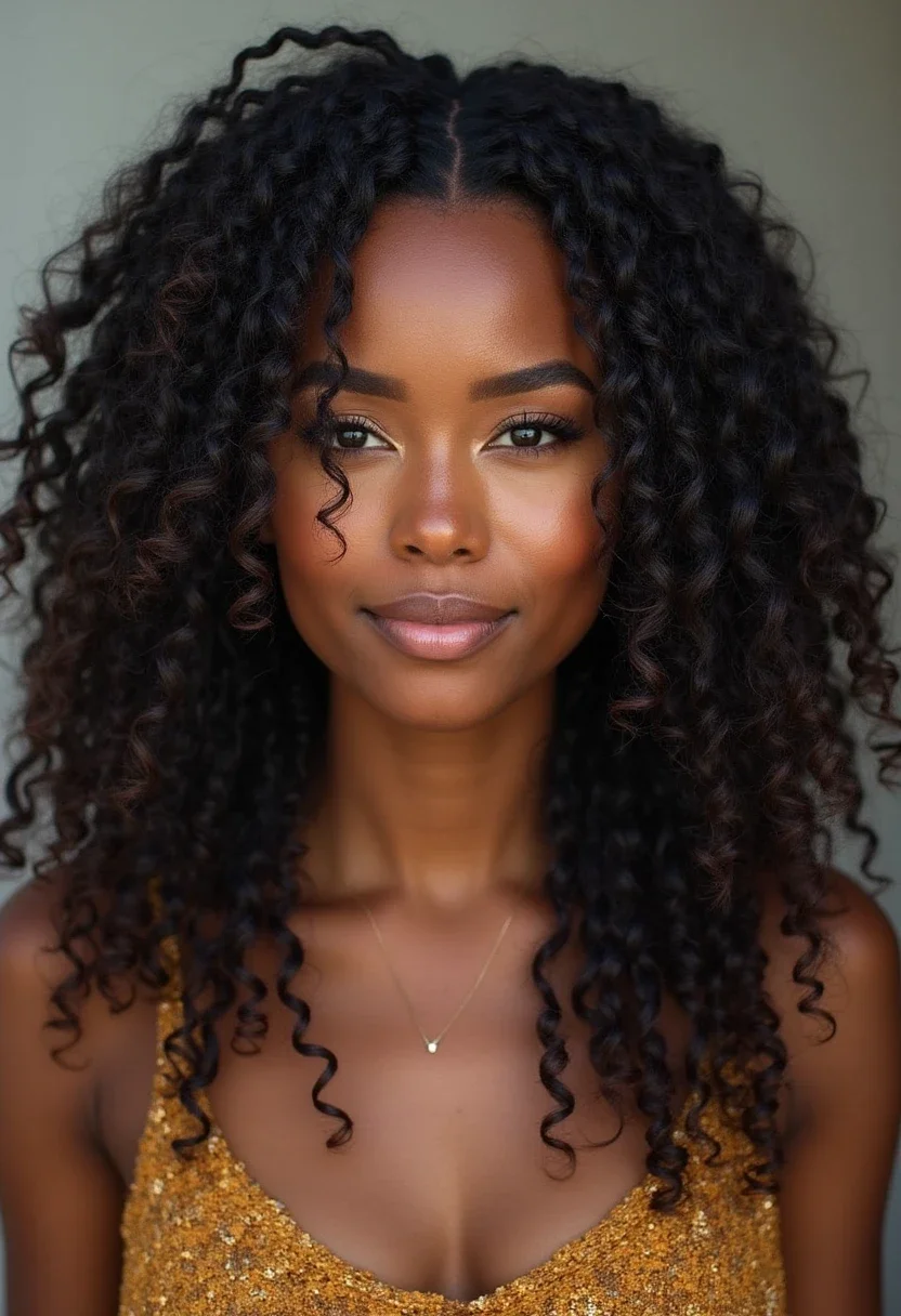 Woman with curly crochet braids.