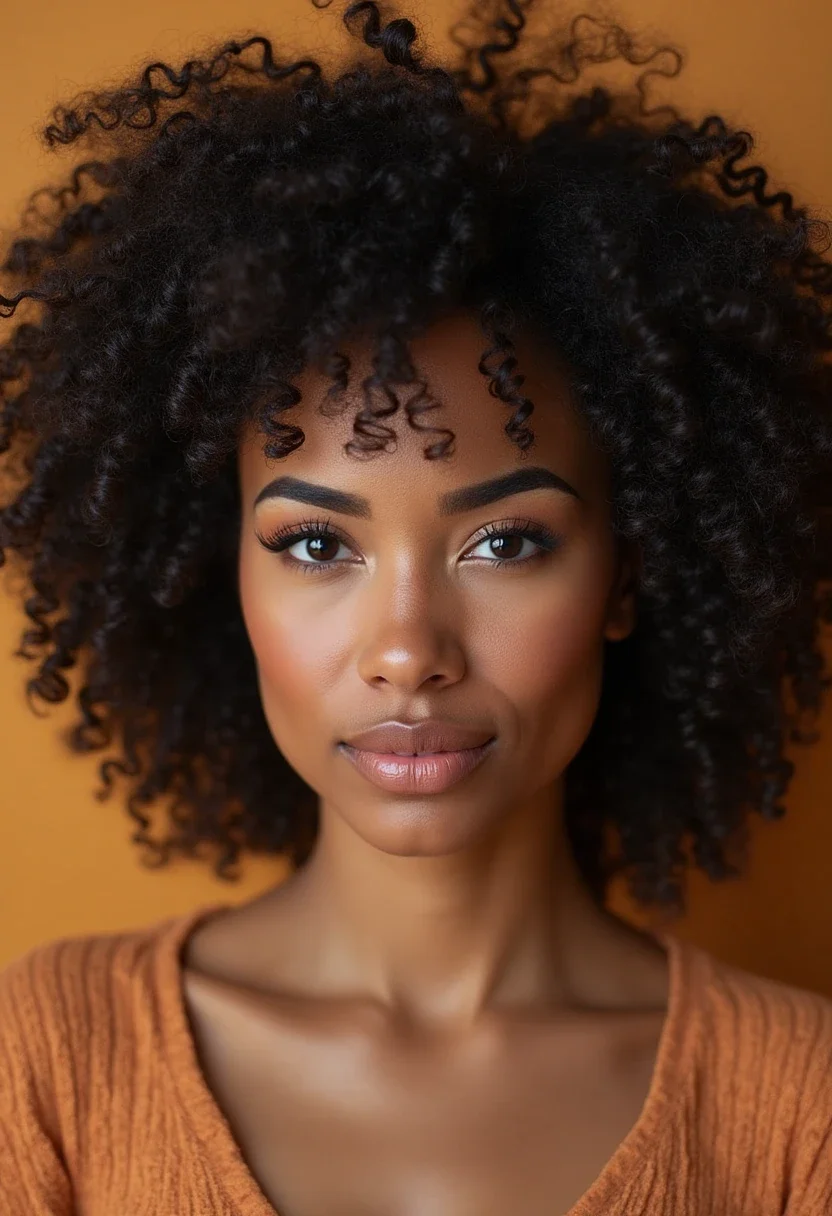 Woman with natural curls styled in a wash and go.