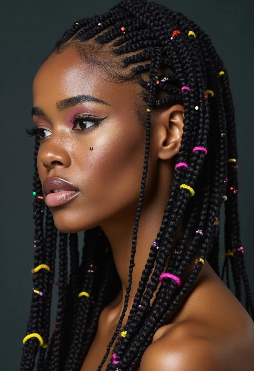 Top view of zigzag cornrows on a woman.