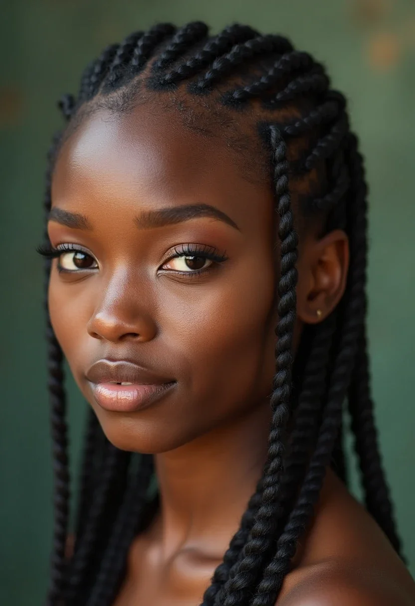 Side view of a woman with halo cornrows.