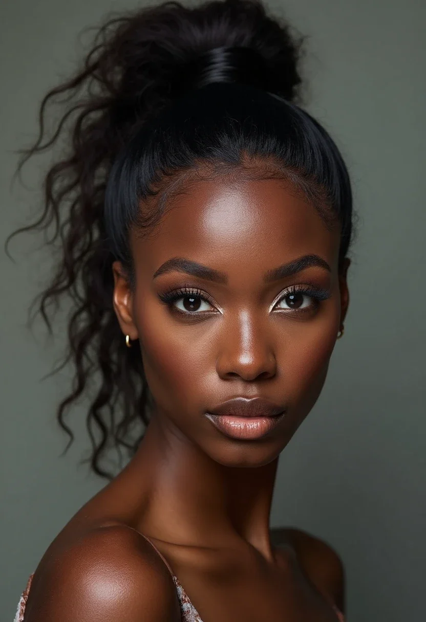 Black woman with high ponytail hairstyle, hair pulled back neatly.
