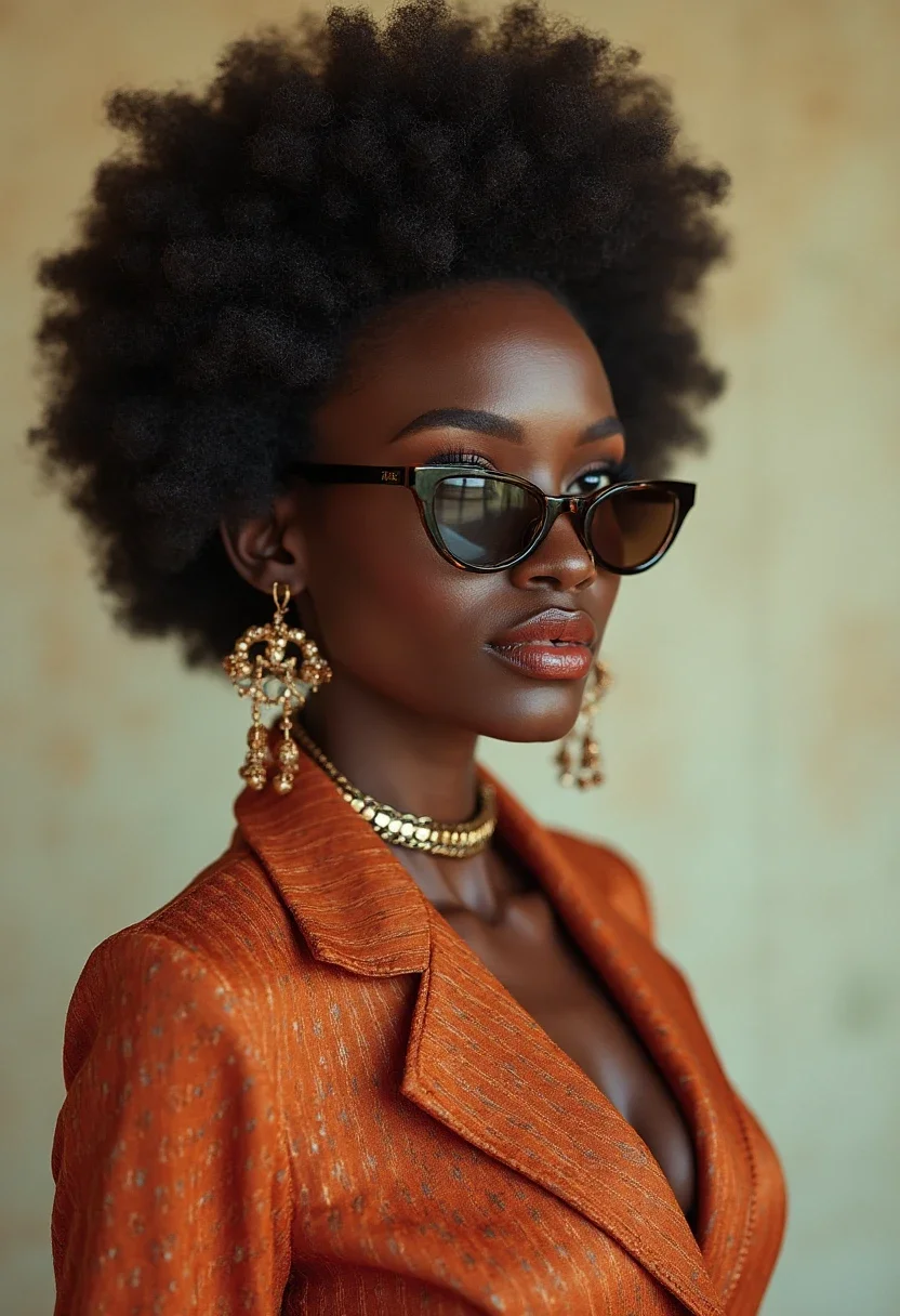 Black woman with a glamorous Afro hairstyle.