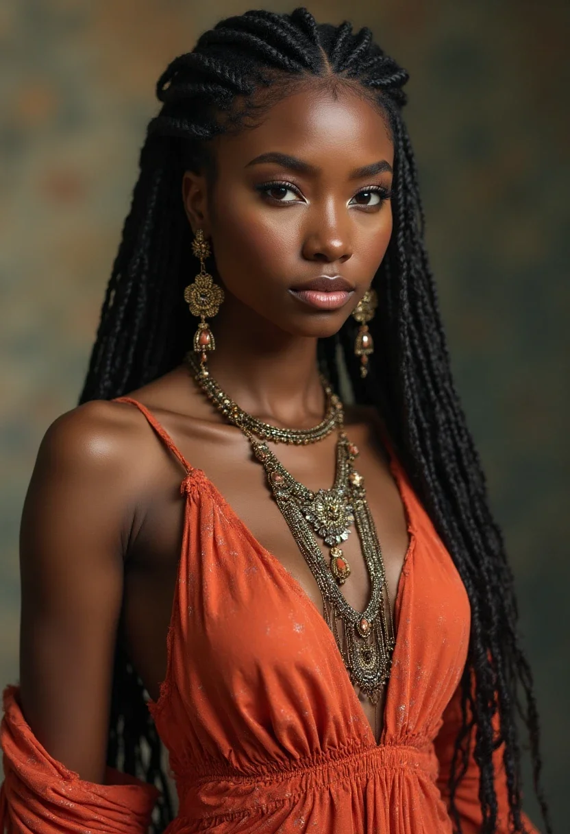 Black woman with goddess braids hairstyle.