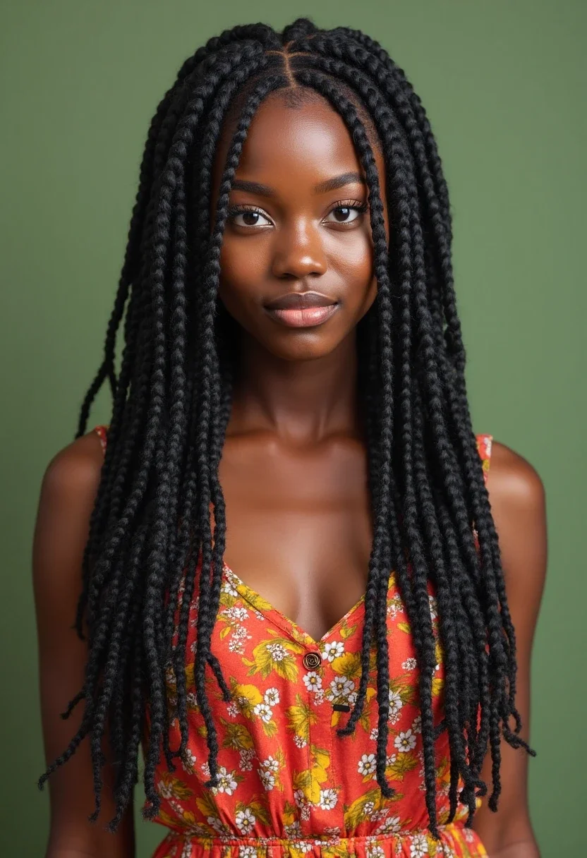 Young Black woman with long box braids