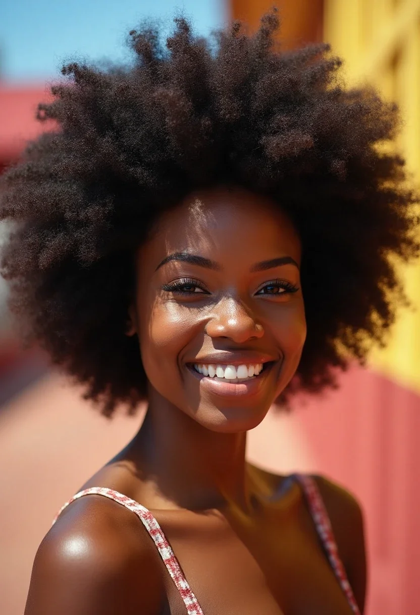 Black woman with a large Afro puff hairstyle
