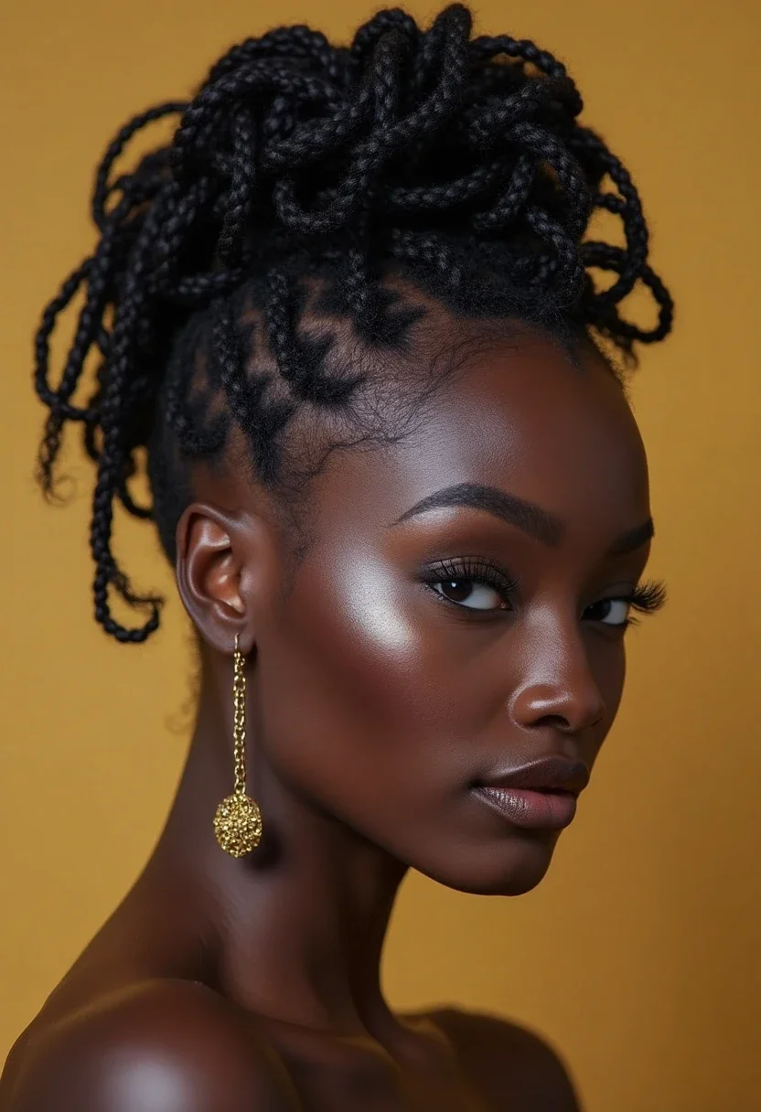 Black woman with goddess braids in an updo