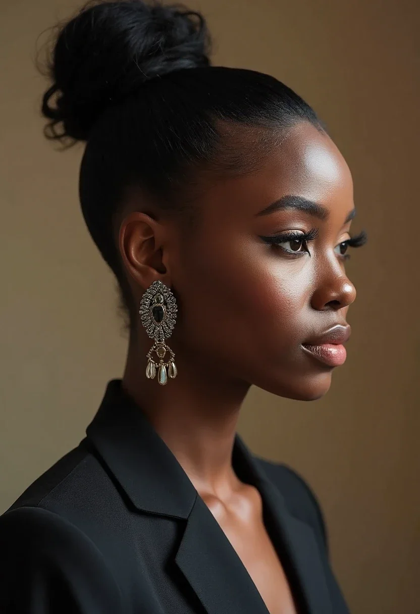 Black woman with a high bun hairstyle