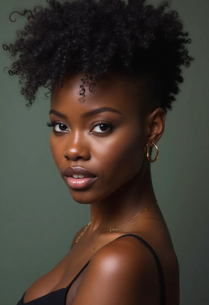 Black woman with a curly Mohawk hairstyle