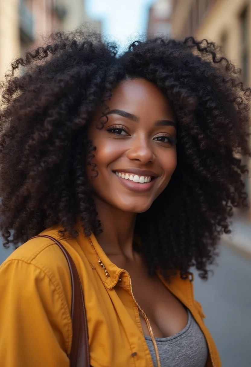 Black woman with curly crochet braids