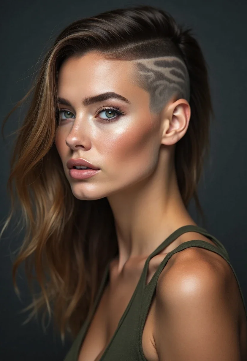 Woman with side-swept undercut hairstyle