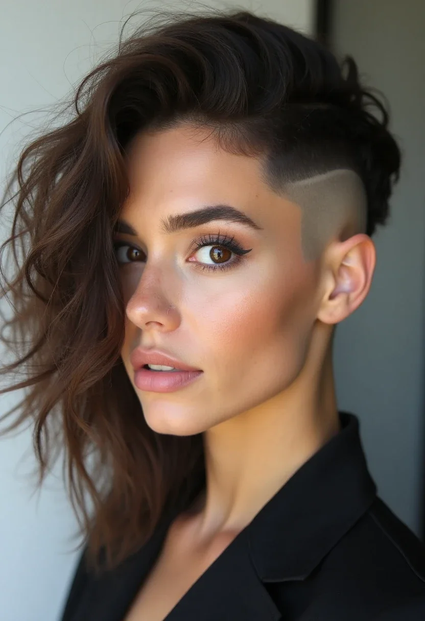 Woman with thick hair undercut hairstyle