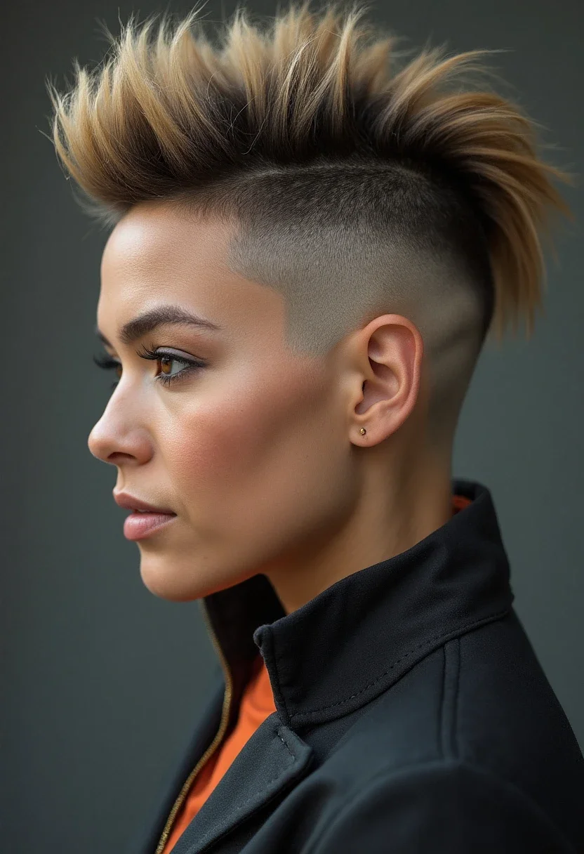 Woman with mohawk undercut hairstyle