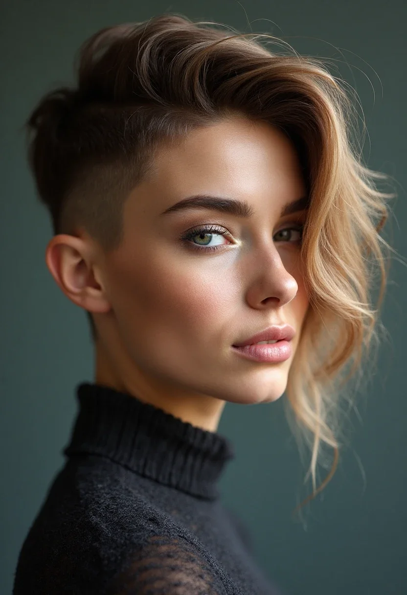 Woman with layered undercut hairstyle