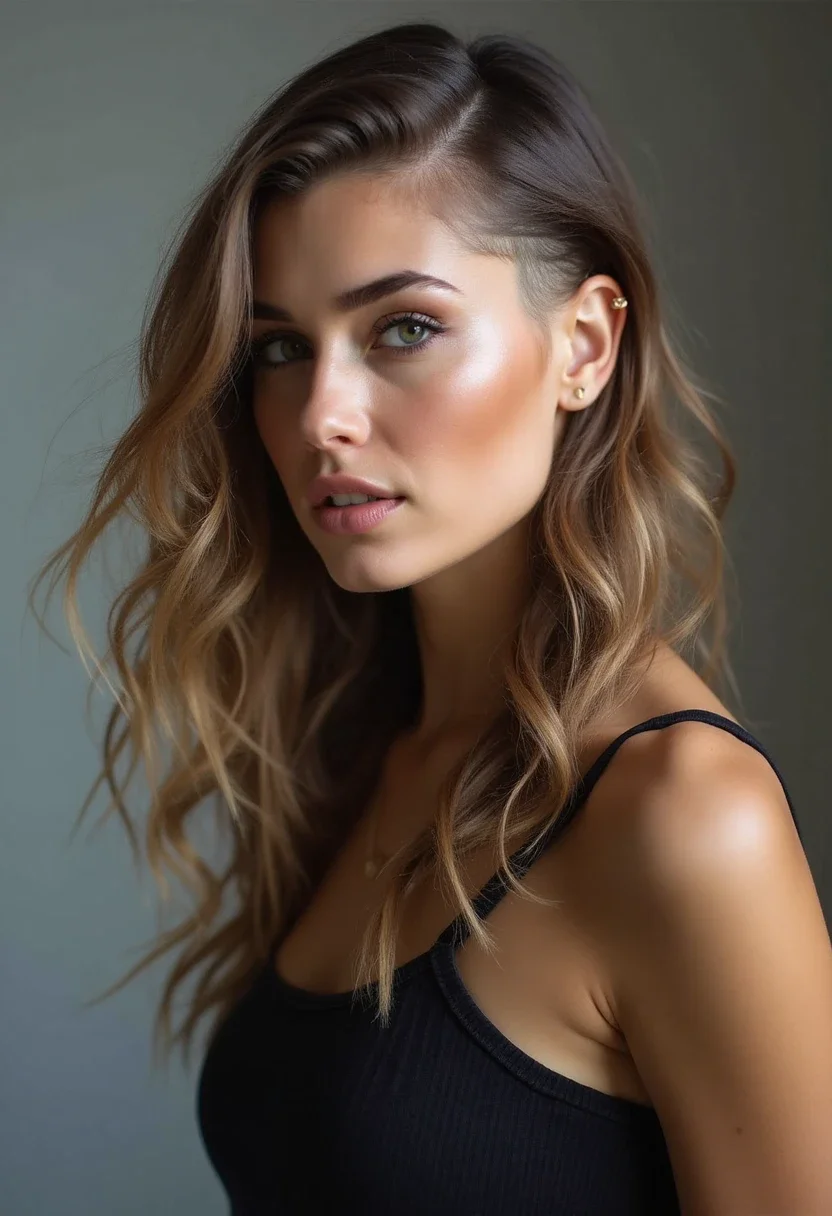 Woman with long hair and undercut hairstyle